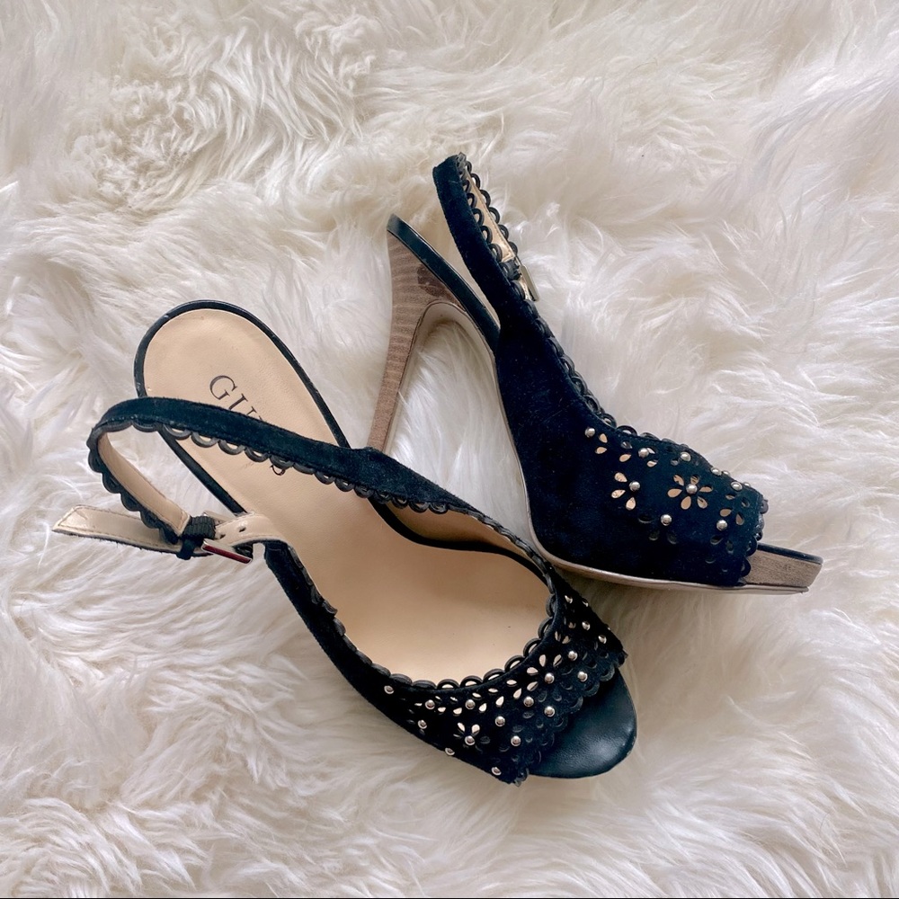 Guess Pumps GW Boardy Stacked Wooden Heel Peep Toe Sandal